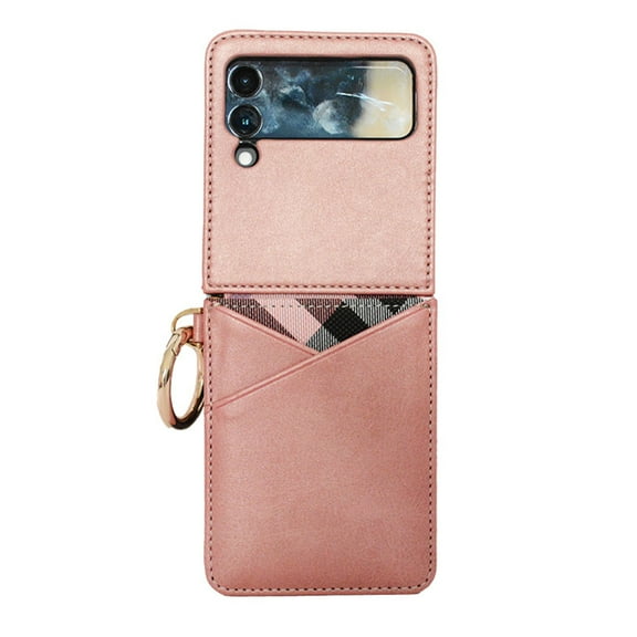 Wallet Case Compatible with Samsung Galaxy Z Flip 4 with Ring PU Leather Shockproof Hinge Case for Women Girls-Pink