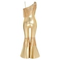 thumbnail image 4 of inlzdz Kids Girls Disco Outfit Off Shoulder Metallic Flare Jumpsuit Sequin Fringe Formal Dance Romper Light Gold 10, 4 of 7