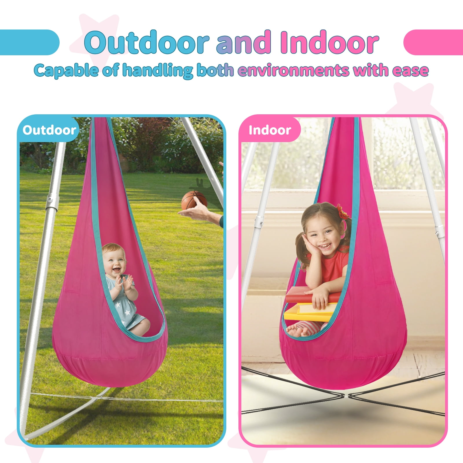 G TALECO GEAR Sensory Swing with Stand, Swing Frame with Pod Swing, Hammock Chair with Stand for Adults Outdoor, X-Shaped Swing Set for Backyard, Indoor Swing for Kids 330LBS, Deep Pink Gradient