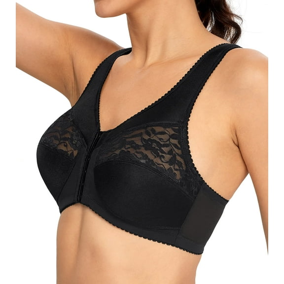 Exclare Front Closure Women's Bra Non-padded Wirefree Full Coverage(Black,34DD)