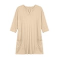 thumbnail image 4 of Women's Plus 3/4 Sleeve Tunic Tops Notch V Neck Flowy Blouses Loose Fit Long Shirts with Pockets to Wear with Leggings Office Daily Wear, Beige, XL, 4 of 8