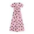 thumbnail image 4 of Mitankcoo Girls Print Dresses Short Sleeve Crew Neck Ruched Maxi Dress for Summer Daily & Home 4-14Y, 4 of 8