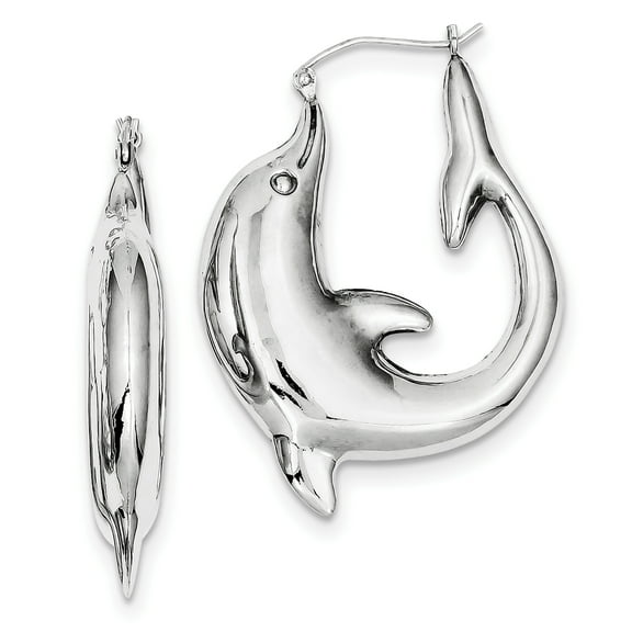 Primal Silver Sterling Silver Rhodium-plated Dolphin Hoop Earrings