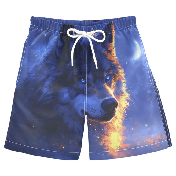 joogoo Kids Boys Swim Trunks Wolf at Night Beach Board Shorts Drawstring Swimsuit Kid Teen L