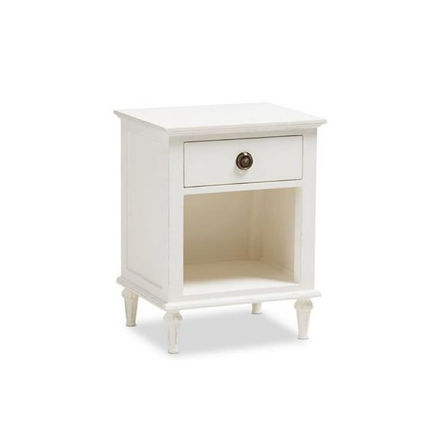 Urban Designs 370091 Rome French-Inspired Rustic Whitewash Wood 1-Drawer Nightstand - 25.59 x 19.69 x 15.75 in.