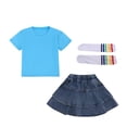 thumbnail image 2 of Cethrio Girls Cotton Outfit Sets, 3 Piece Short Sleeve Summer T-shirts Skirts and Socks Set Blue Size 5T, 2 of 7