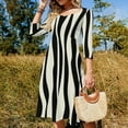 thumbnail image 4 of Abstract Wavy Black White Stripes Womens Summer Dress Tie Back A Line Flare Dress, 4 of 9
