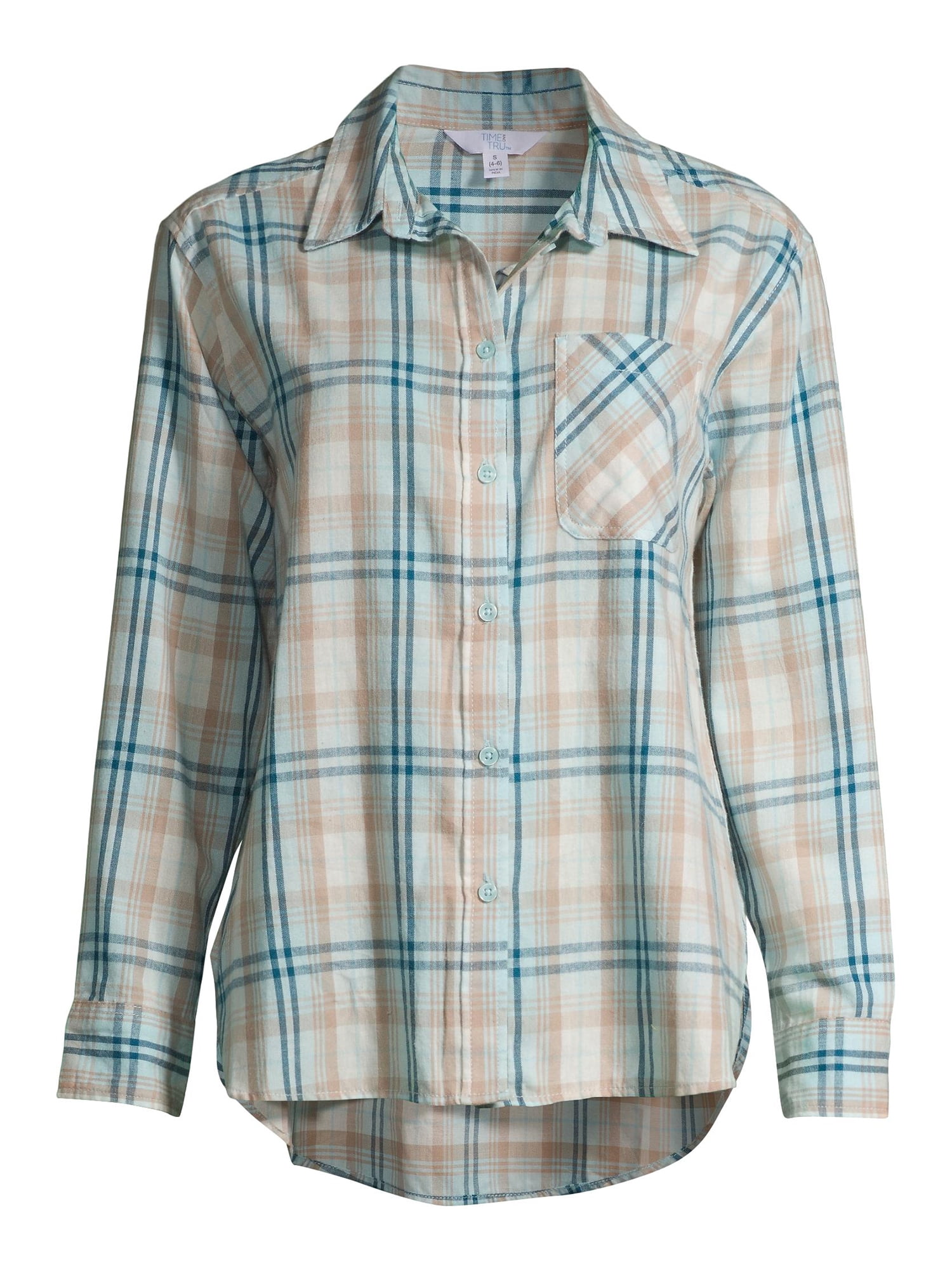 Time and Tru Women's Plaid Flannel Button Front Shirt