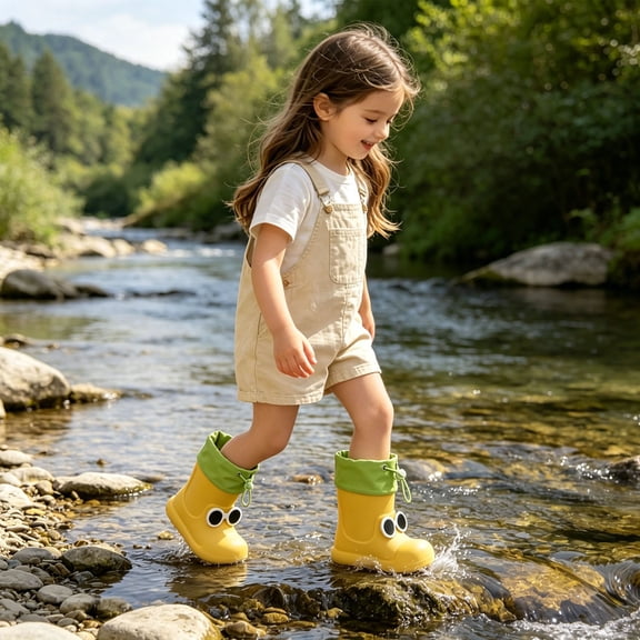 lnmuld Kids Cute Rain Boots, Waterproof Non- Wellies Color:Yellow,Size:6-7 Years