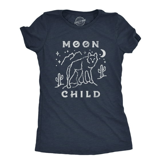Womens Moon Child T Shirt Funny Desert Wolf Coyote Novelty Graphic Tee Womens Graphic Tees