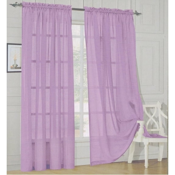 Elegant Comfort 2 Piece Solid SHEER PANEL with ROD POCKET - Window Curtain 40-inch width X 84-inch Length - Lavender