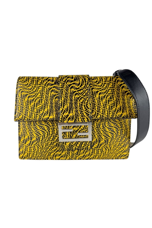 Pre-Owned Fendi FENDI Shoulder Bag Flat Bucket Leather Yellow Black Men's 7VA524 AFSY z9934