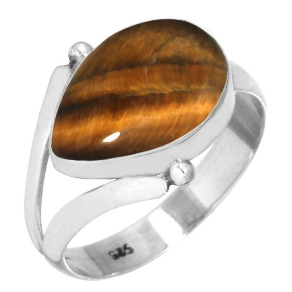 Men's Stainless Steel Tiger Eye Stone Ring - Silver Rectangle Ring, Sizes 8-13