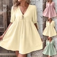 thumbnail image 1 of Gspmoly Robe d'Été, Robe en Lin Décontractée de Mode Aguichant à Col en V pour Femmes Printemps/été, Robe à Manches Courtes à Col en V Longueur Genou, Robes Formelles pour Femmes Offres Prime, 1 of 6