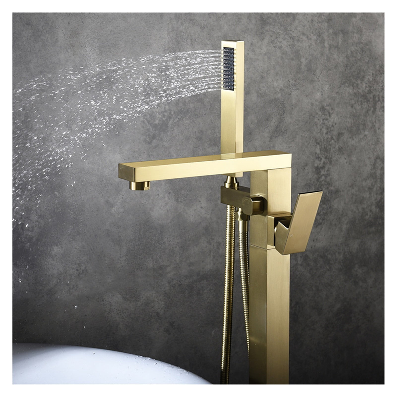 Bathroom Bathtub Faucet + Handheld Shower Free Standing Brushed Gold Luxury BathTub Mixer Taps Floor Mounted
