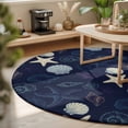 thumbnail image 3 of Round Area Rugs 3.3Ft, Nautical Coastal Non-Slip Washable Circle Rugs Carpet, Ocean Beach Starfish Shell Conch Navy Blue Indoor Outdoor Rug Floor Mats Throw Runner for Bedroom Living Room Bathroom, 3 of 8