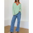 thumbnail image 6 of Rdhnmea Women Long Sleeve T-Shirts Stripe Turn-Down Collar V-Neck Shirts, 6 of 7