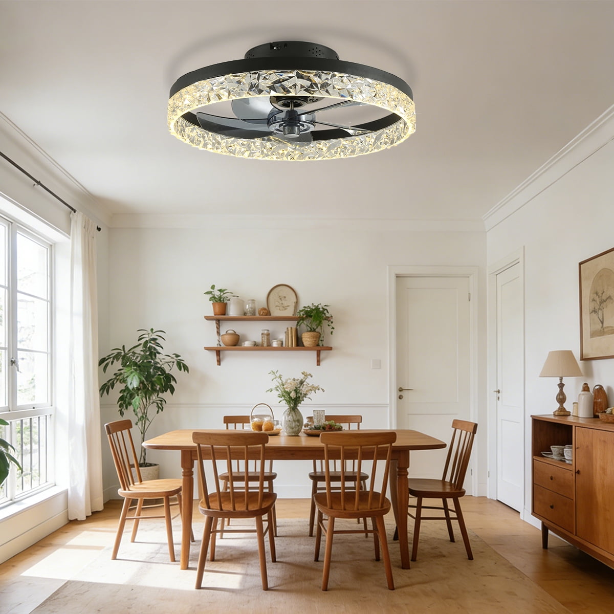 Ceiling Fans with Lights and Remote, 20'' Low Profile Ceiling Fans, 3000-6000K Dimmable Modern Flush Mount LED Fan Light, Fandelier Ceiling Fan for Bedroom, Kitchen, Living Room, Black