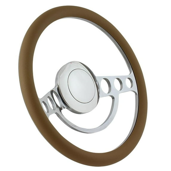 82-84 FORD Ranger (midsize), Bronco II 14 Inch Polished (9 Hole) Classic Steering Wheel Tan Half Wrap