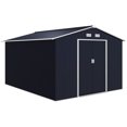 thumbnail image 1 of Outsunny 9' x 11' Garden Storage Shed with Foundation Kit, Metal Tool Storage House with Double Doors for Outdoor Patio Yard, Dark Grey, 1 of 10