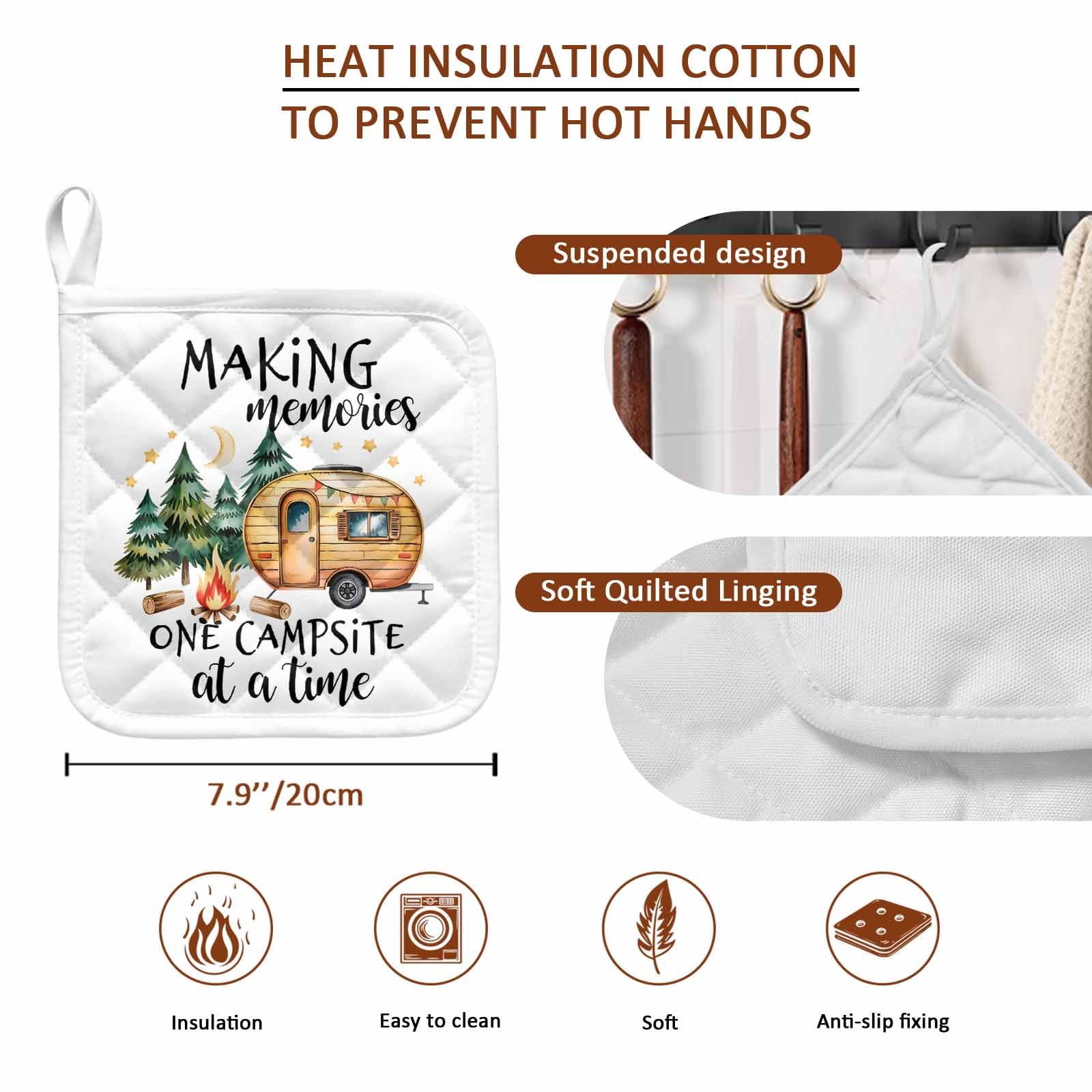 Camping Pot Holders for Kitchen Heatproof Potholder, 3 Pack Fall Summer Nature Forest Car Tree Moon Hot Pads Multipurpose Oven Pads Cloth Potholders Trivet for Cooking Baking
