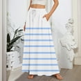 thumbnail image 2 of WTOBBY Women's Floral Gradient Print Flared Maxi Skirt Ruffle Hem A-Line Long Skirt Elastic Waist Elegant Tiered Layer Boho Skirt with Vintage Stripe Pattern,Cyan 2XL, 2 of 5