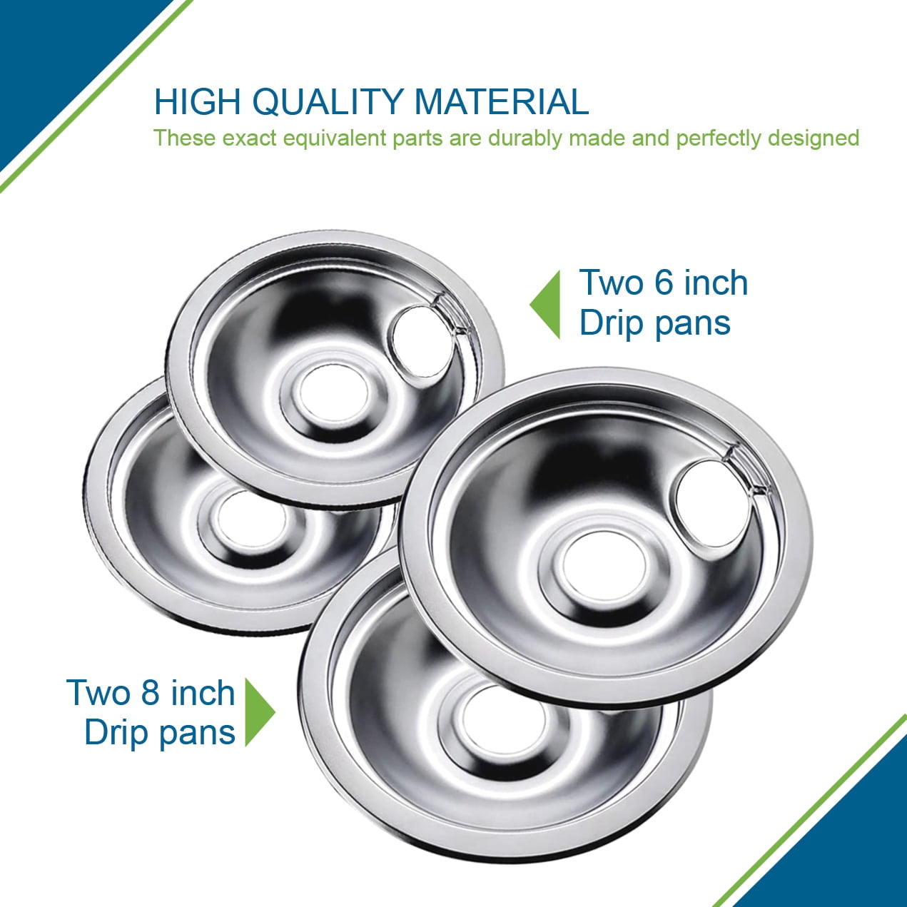 316048413 and 316048414 Replacement Chrome Drip Pans for Frigidaire Kenmore - Includes Two 6-Inch and Two 8-Inch Pans (4 Pack)
