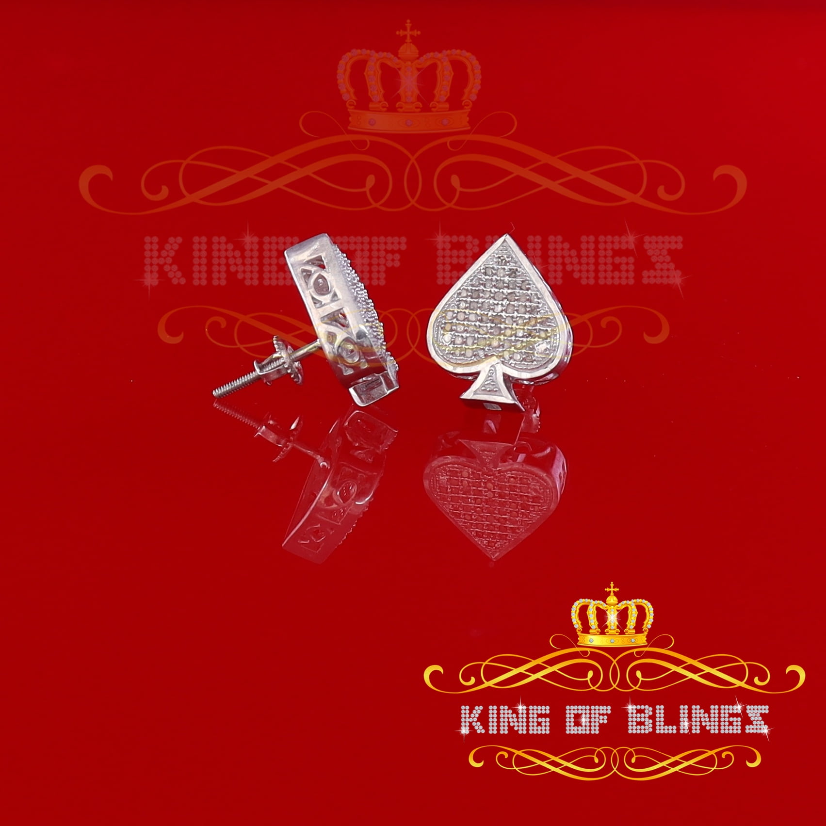 King of Bling's 925 Sterling Silver White 0.25ct Diamond For Women's / Men's Stud Heart Earring