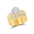 thumbnail image 2 of 14kt Yellow Gold His Hers Round Diamond Cluster Matching Wedding Set 3/4 Cttw, 2 of 5