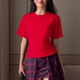 thumbnail image 2 of YUGYXL Plus Size T Shirts for Women Loose Fit Short Sleeve Shirt Summer Going Out Casual Crop Tops Cinched Waist Tshirts Red Top XS, 2 of 5