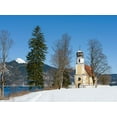 thumbnail image 2 of Zwick, Martin 32x25 Black Ornate Wood Framed with Double Matting Museum Art Print Titled - Church Sankt Margareth at Zwergern Spitz-Lake Walchensee near village Einsiedl in the snowy Bavaria, 2 of 4