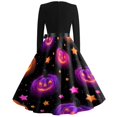 thumbnail image 5 of Women's Halloween Dress Witch Hat 1950s Long Sleeve Novelty Dresses Pumpkin Cocktail V-Neck Classic Swing Dress with Belt L, 5 of 5