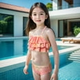 thumbnail image 2 of LIIPEE Girls Swimwear Summer Fall 3 Piece Tie Dye Fish Scale Printed Ruffled Halter Neck Bikini With Fish Tail Skirt Set Swimsuit Kids Classic Tropical Vacation Bathing Suit,Orange,12-13 Years, 2 of 4