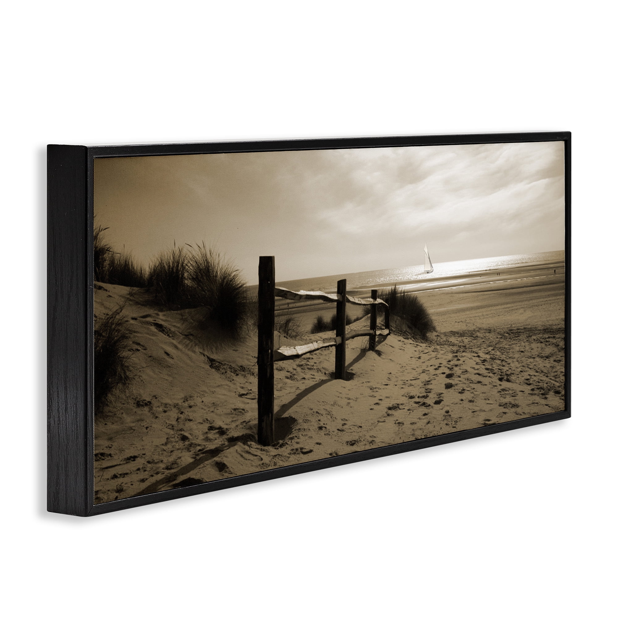 Stupell Industries Open Water Beach Landscape Photography Black Framed Art Print Wall Art, 24 x 10