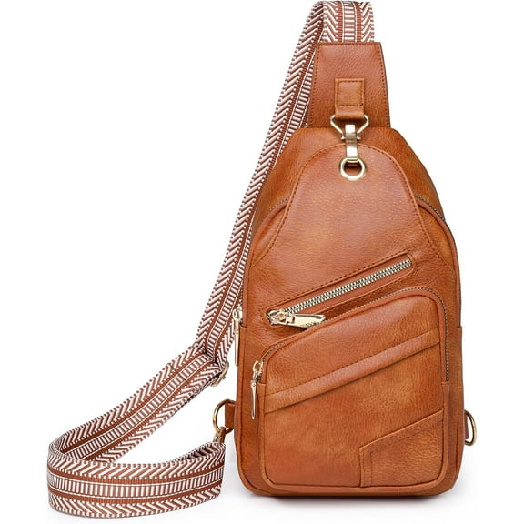 Crossbody Sling Bags for Women Men Vegan Leather Travel Purse Fashionable Chest Bag with Patterned Strap