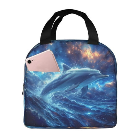 Insulated Lunch Bag for Women Men - Beautiful Ocean Dolphin Leakproof Cooler Lunch Box for Women Men  Lunch Tote Bags for Work School Picnic Travel