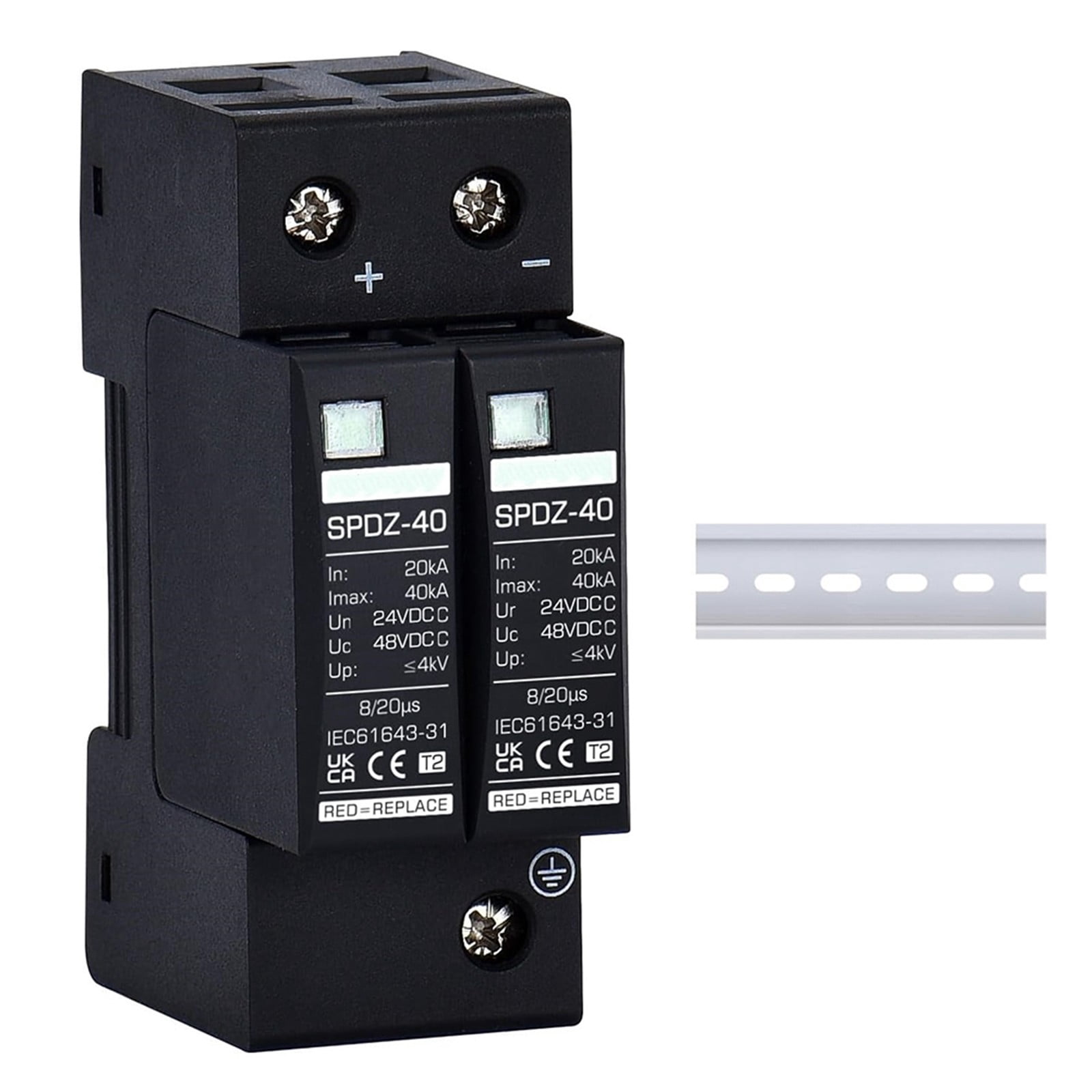 Solar Surge Protector PV DC 24V 2P 40KA Voltage Protection House Surge Protector