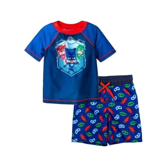 PJ Masks Toddler Boys' Rash Guard and Swim Trunks Set, Sizes 2T-5T