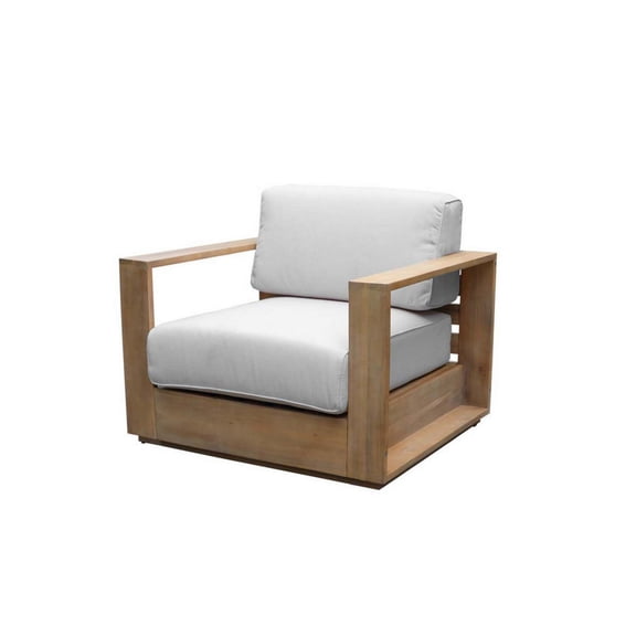 Benjara Neji 32 Inch Outdoor Armchair, Natural Brown Acacia Wood, Thick Cushions