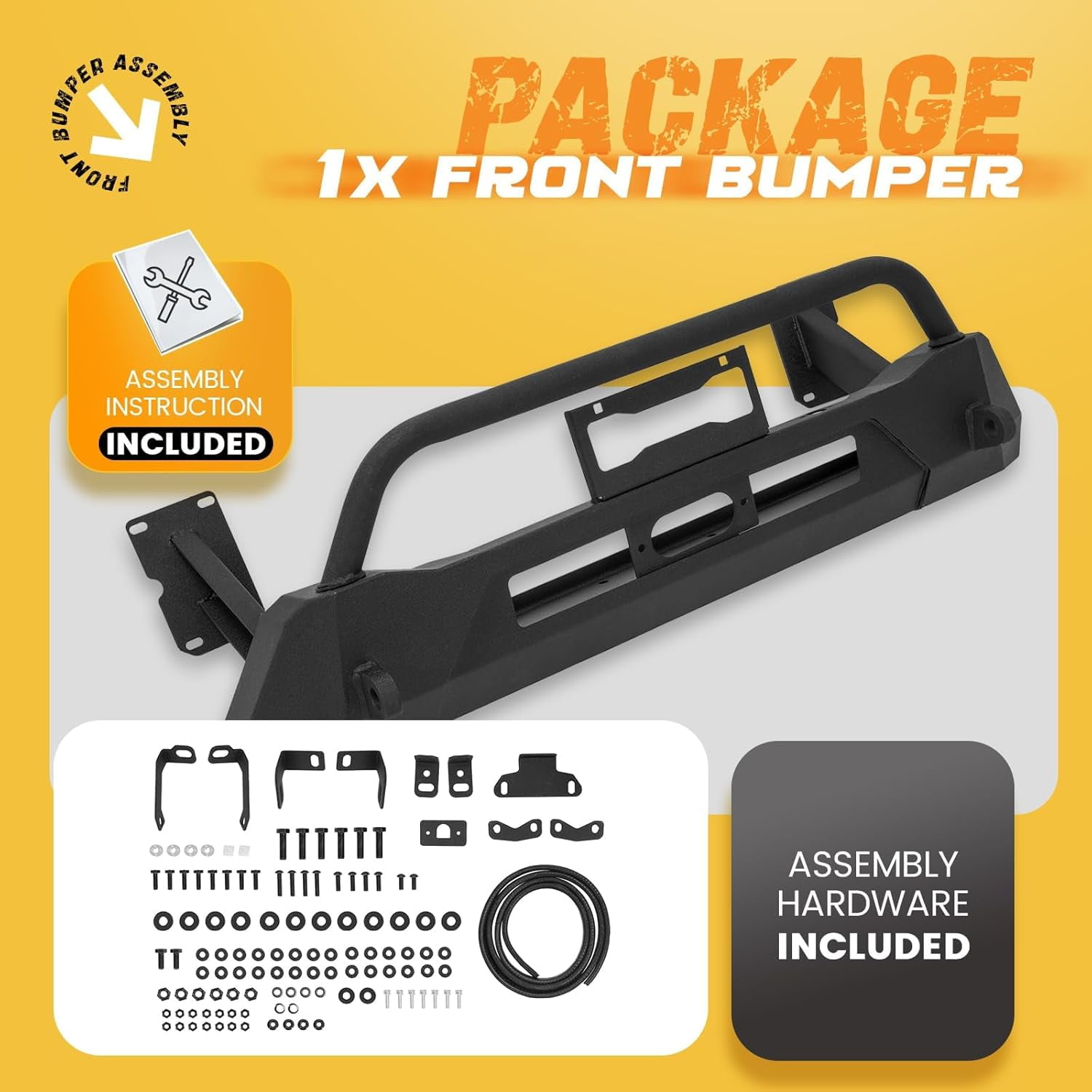 KOJEM Front Bumper Assembly Compatible with 2018-2024 Subaru Crosstrek Winch Bumper Push Bar Powder Coated Steel Grille Guard