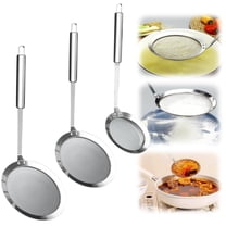 HCZ 3-Pack Stainless Steel Fat Skimmer Spoon Set - Fine Mesh Food Strainer with Long Handle for Skimming, Cooking, Frying, Grease, Gravy and Foam (3.9" 4.7" 5.5")