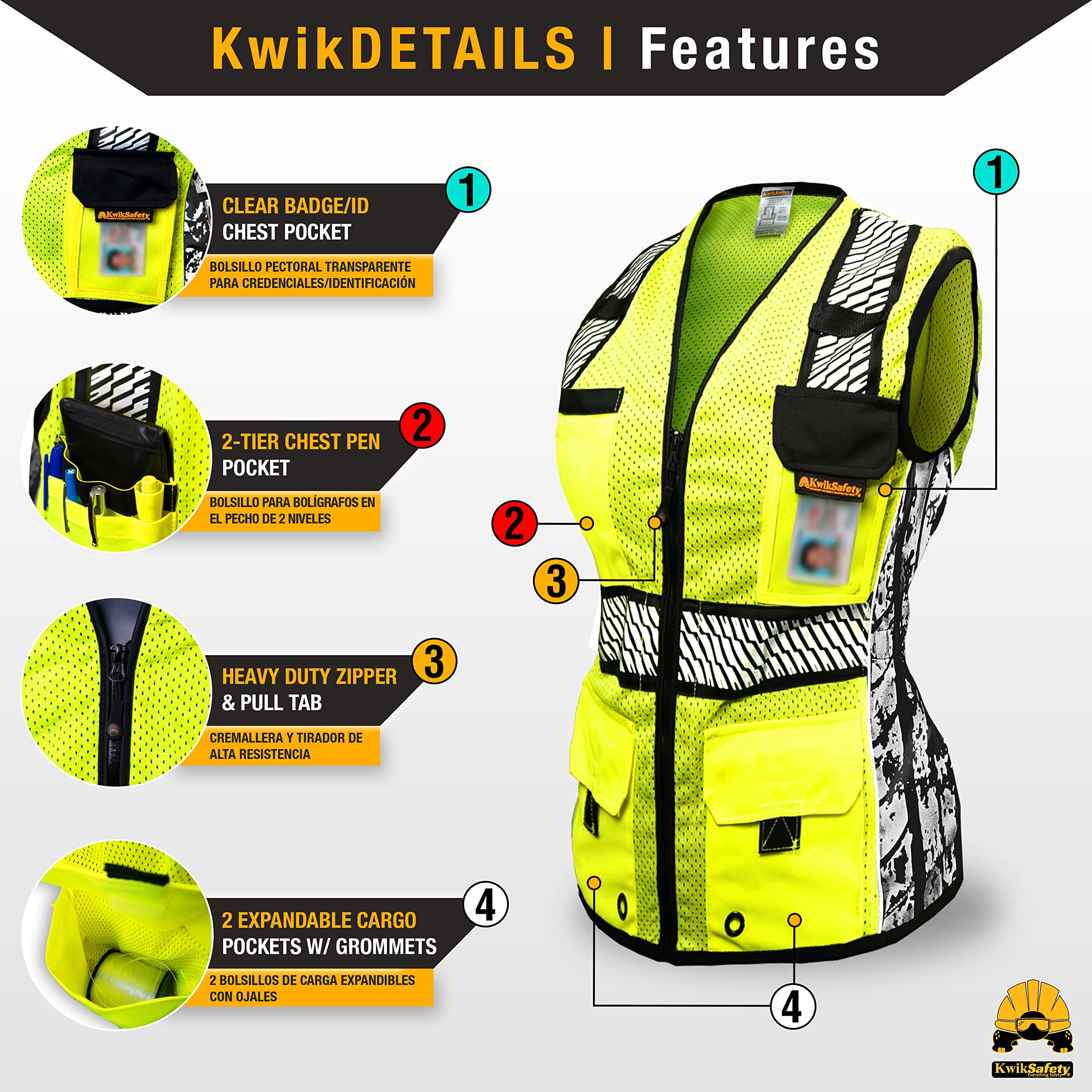 KwikSafety (Charlotte, NC) RoadBOSS Premium Safety Vest for Women (Limited Edition Truck Tread Design) 11 Pockets Class 2 Custom High Visibility ANSI OSHA Reflective Construction | Yellow Medium