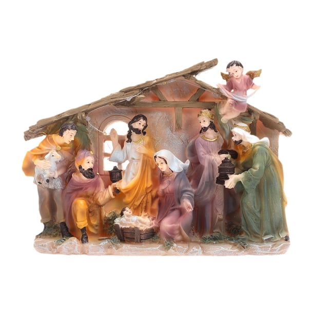 Estatua de ,Figuras decorativas para el belén navideño luminoso,Belén de resina Manualidades para Navidad en interior,Decoraciones de mesa de resina para belenes,Figuras