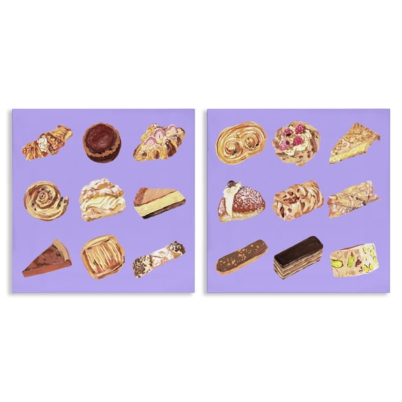 Stupell Industries Various Pastries on Purple Food & Beverage Painting Wrapped Canvas Canvas Art Print Wall Art, 17 x 17, Set of 2