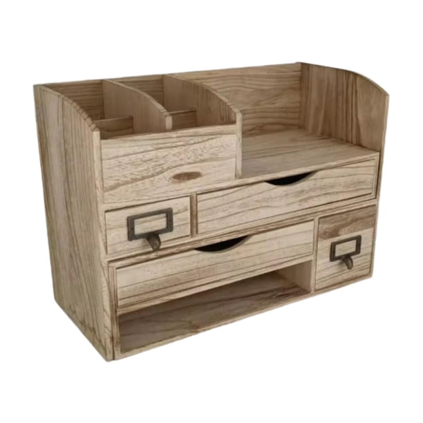 Organizador de escritorio con cajones de varias capas, rústico, portátil, para el hogar, la oficina, caja de almacenamiento, estante para carpetas.