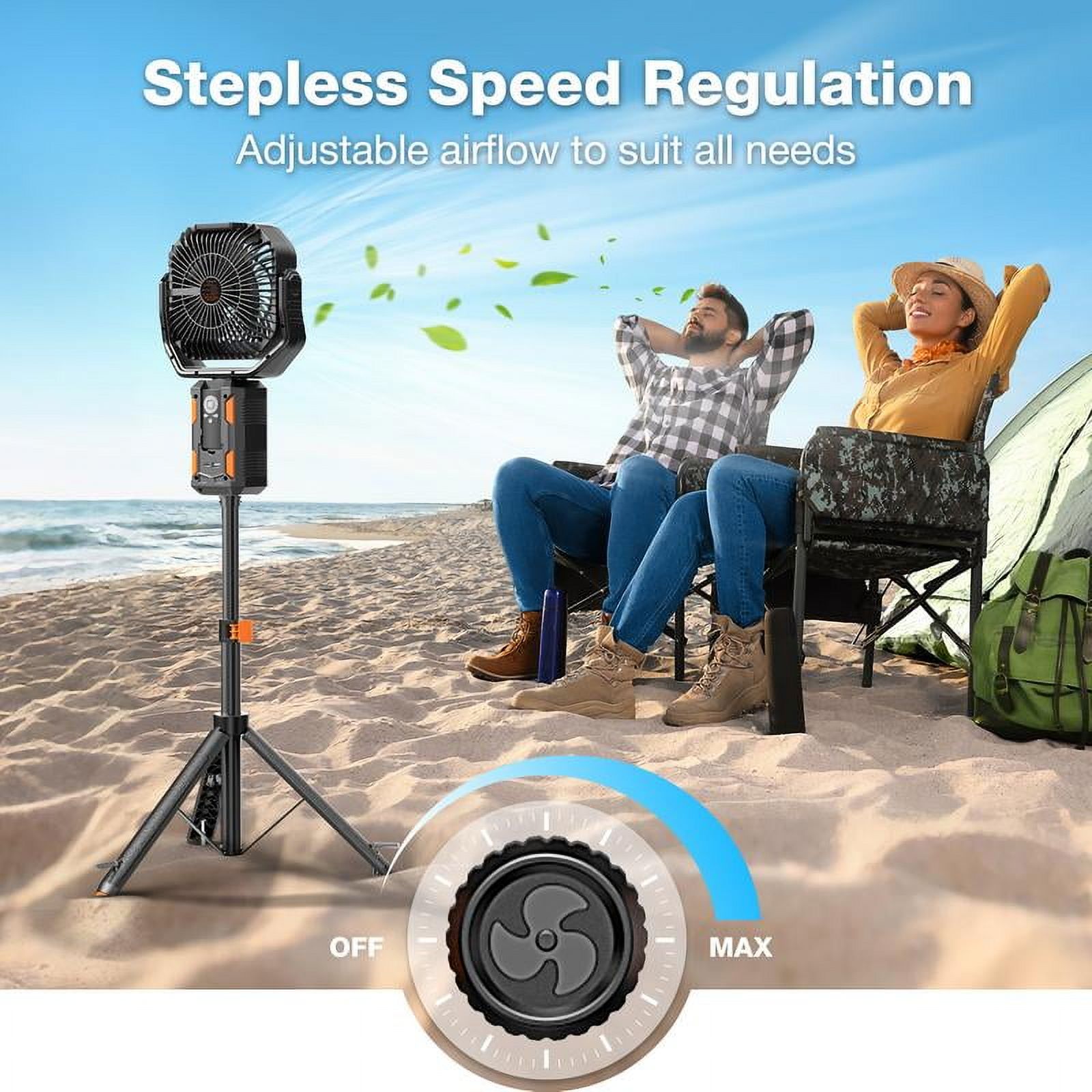Camping Fan with Detachable Tripod,20000mAh Rechargeable Fan with LED Lights & 270° Pivot,4 in 1 Cordless Camping Fan,Remote Control Shaking Head Desk Fan for Camping Tent Travel Bedroom Portable