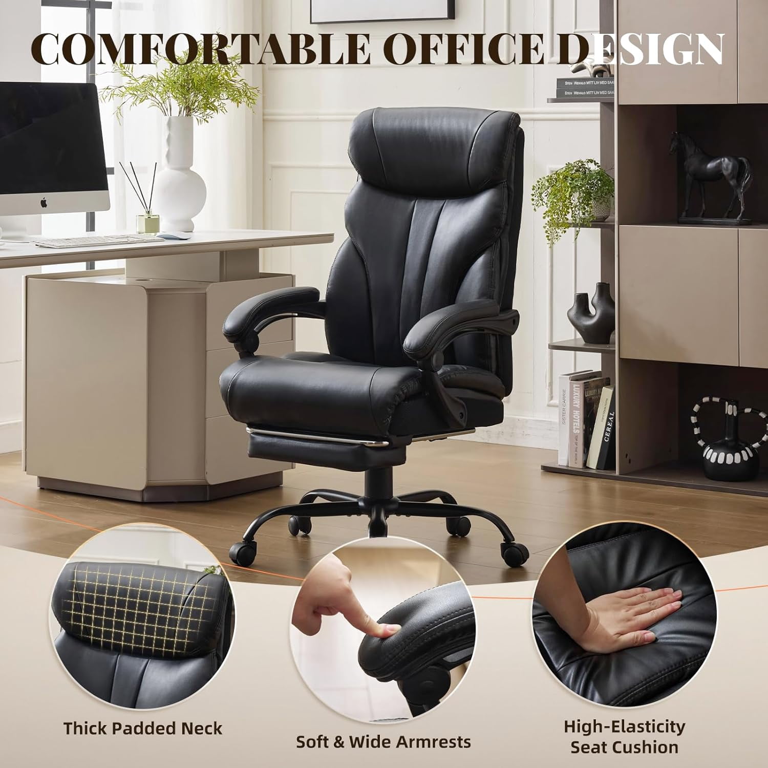 Ergonomic Executive Office Chair with High Back Support, Padded Armrests, Retractable Footrest, Wide Seat, and Heavy-Duty Swivel Base – Comfortable Computer Desk Chair for Home Office