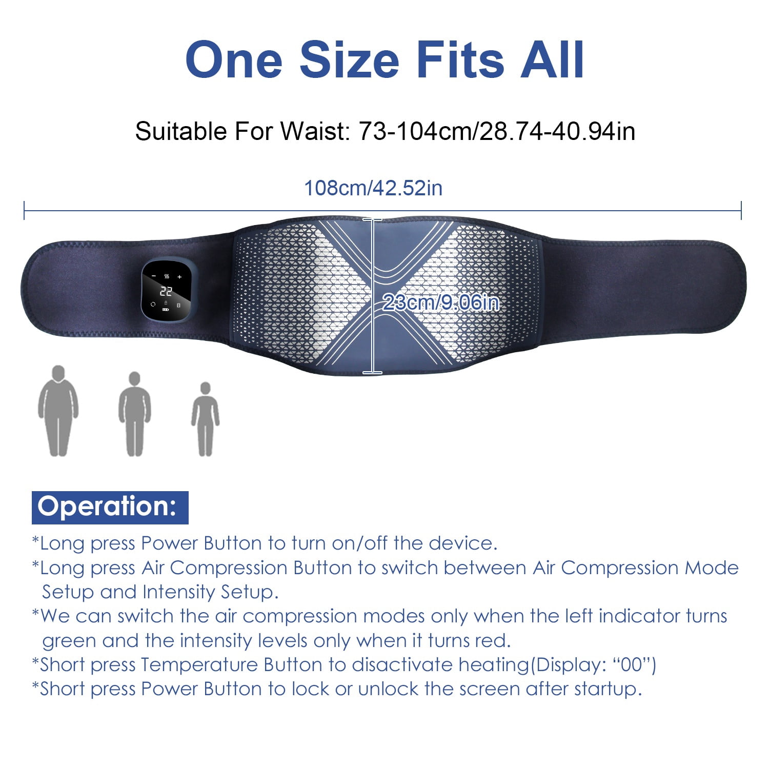 Cordless Heating Pad Lower Back Massager with Air Compression Vibration Heat Therapy for Sciatica Period Cramps Muscle Pain Relief Waist Belly Shoulder Knee Legs Adjustable One Size Fits All