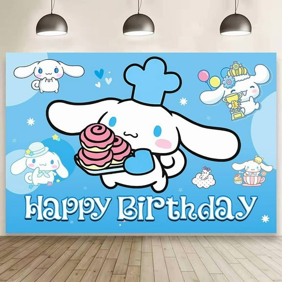 Cartoon Cinnamoroll Birthday Decorations Happy Birthday Banner Backdrop for Kids Birthday Party Supplies (5x3ft)