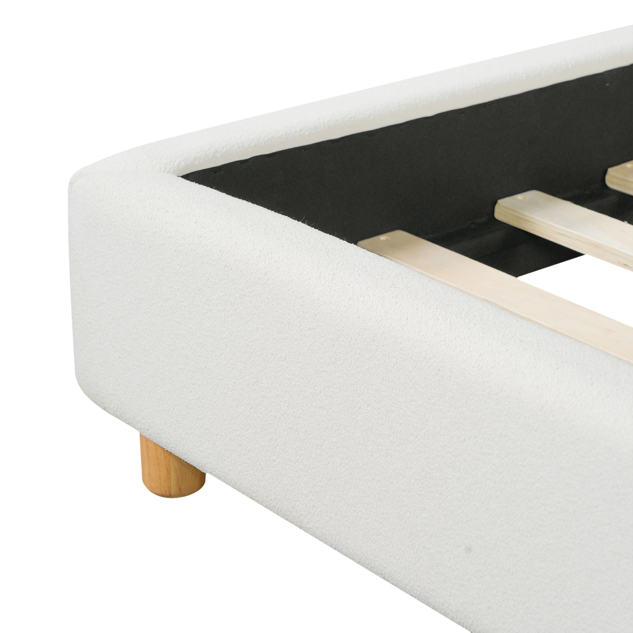 Christopher Knight Home Minimalist Queen Boucle Upholstered Platform Bed Frame with Headboard, White
